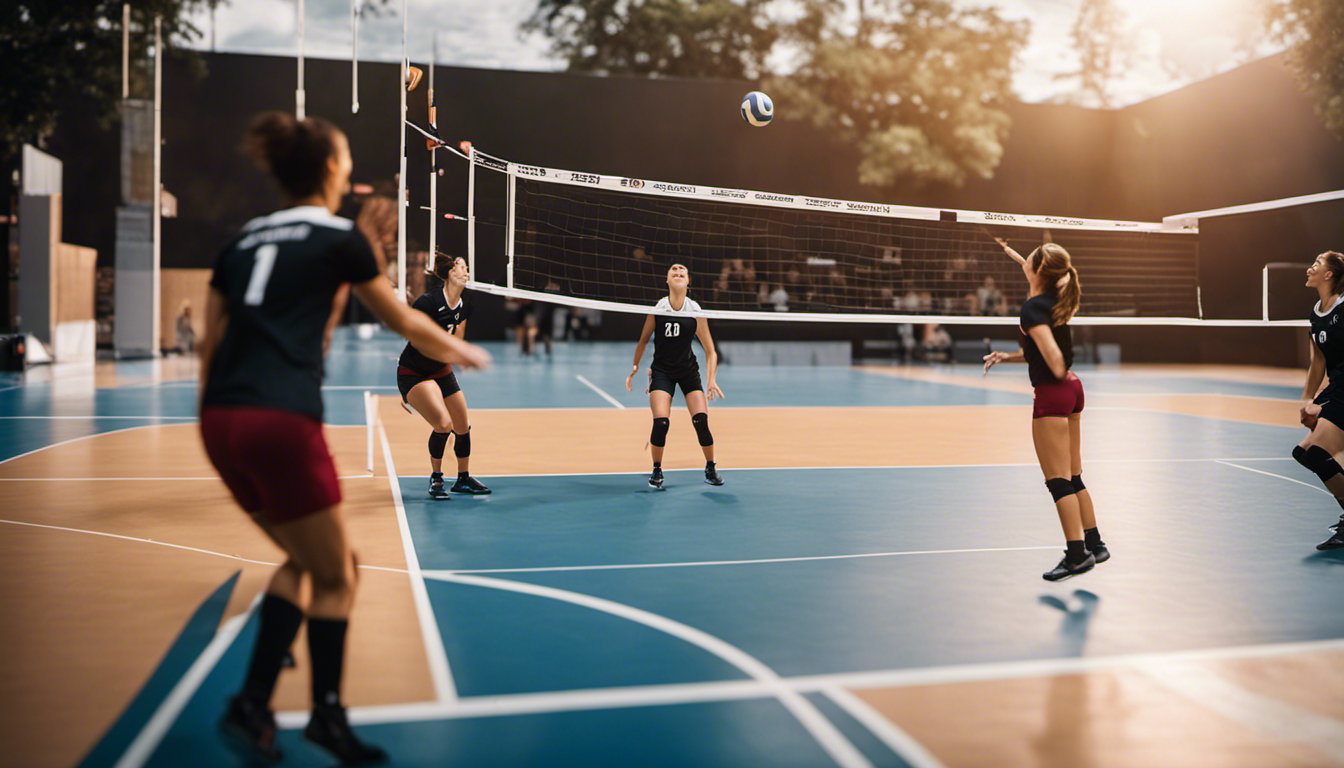 An image showcasing a volleyball court divided into sections, each depicting a different player position