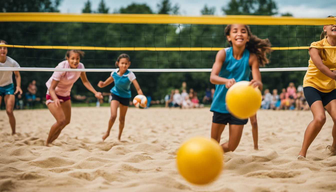 An image showcasing a thrilling family relay race with a volleyball twist