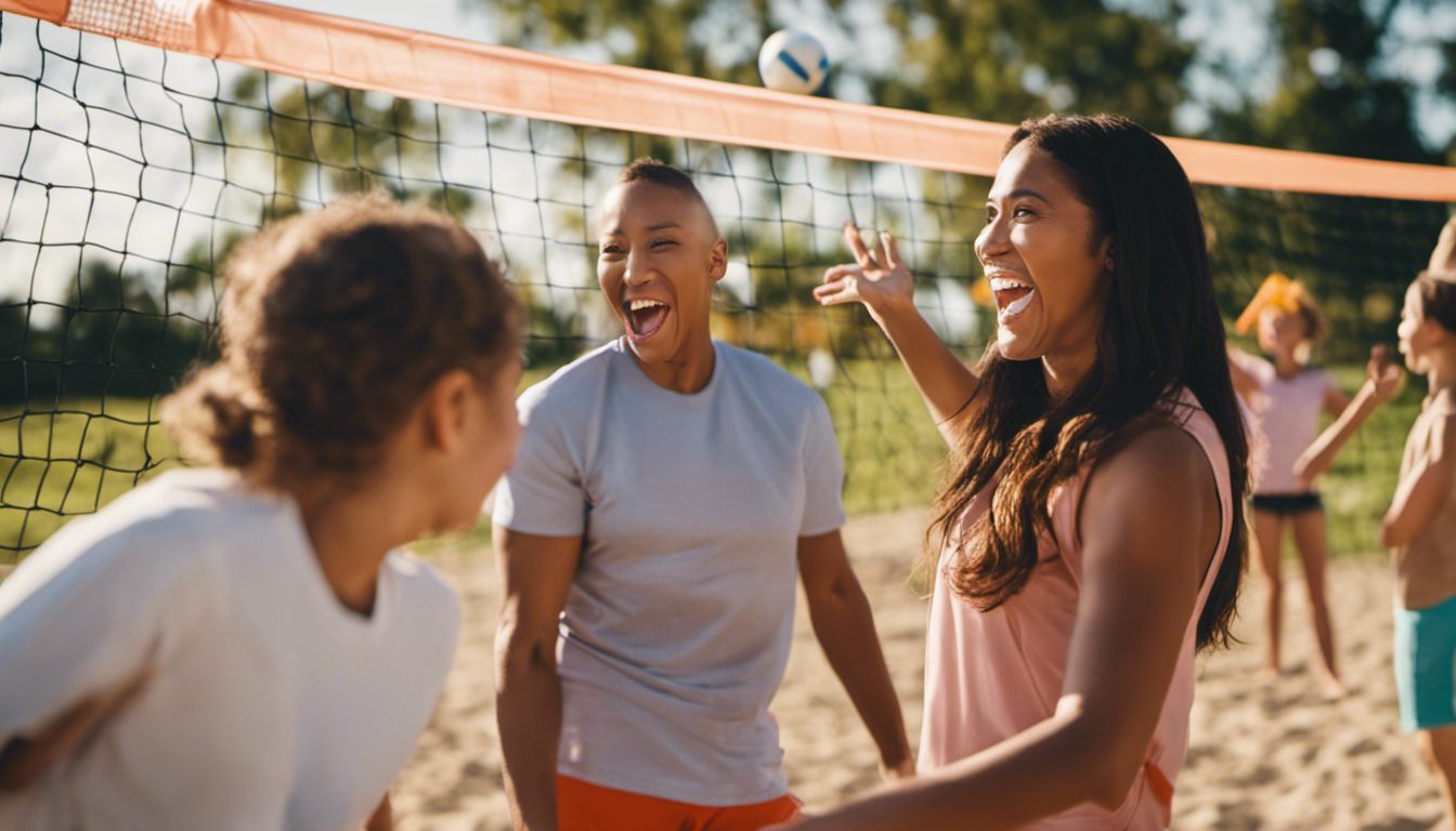 An image capturing the excitement of Family Volleyball Day's warm-up activities