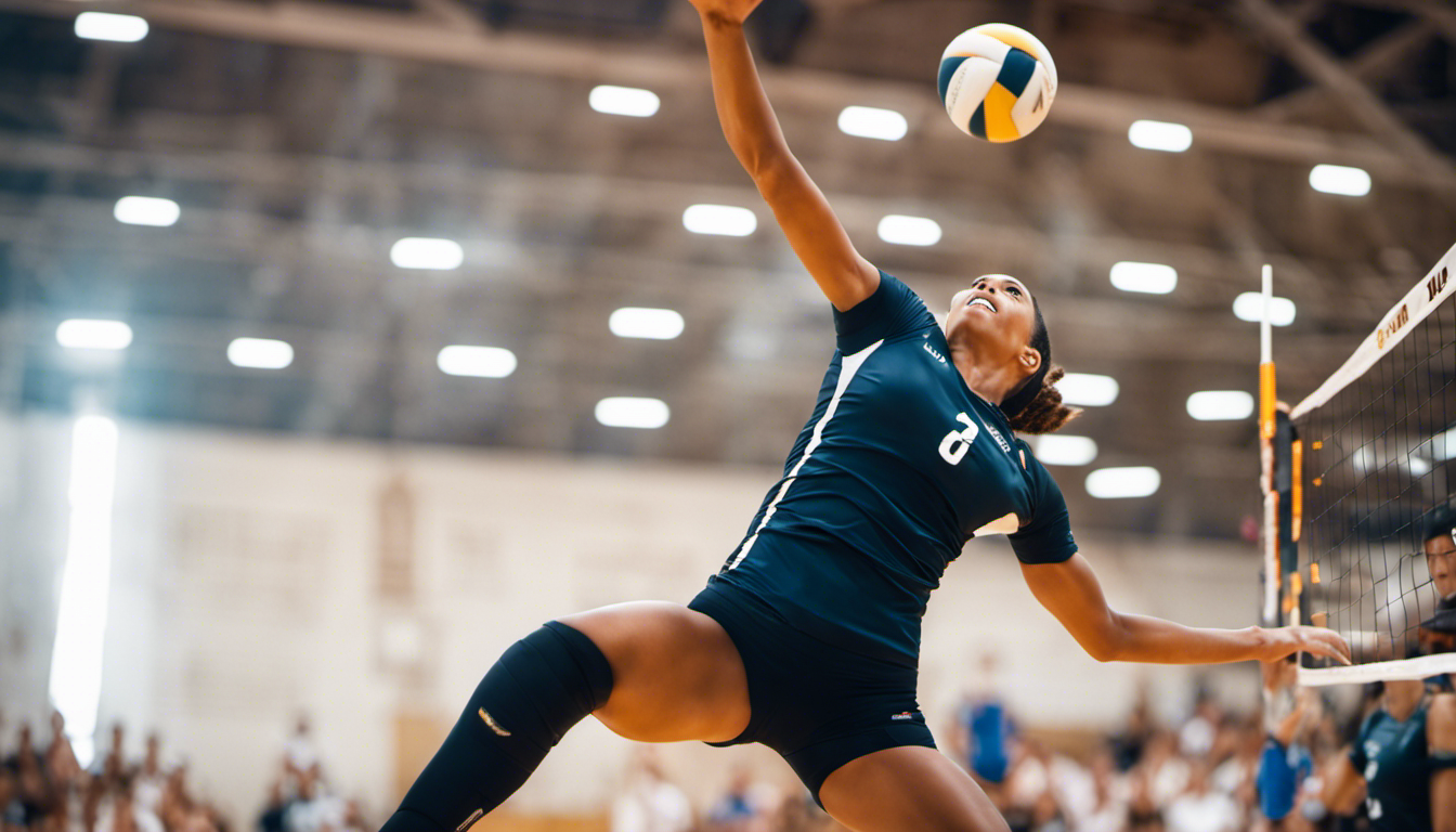 An image capturing the intensity of a volleyball player's approach, displaying perfect timing and precision
