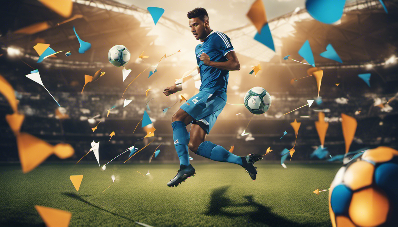 An image showing a soccer player surrounded by arrows representing different passing options, with thought bubbles demonstrating quick decision-making processes