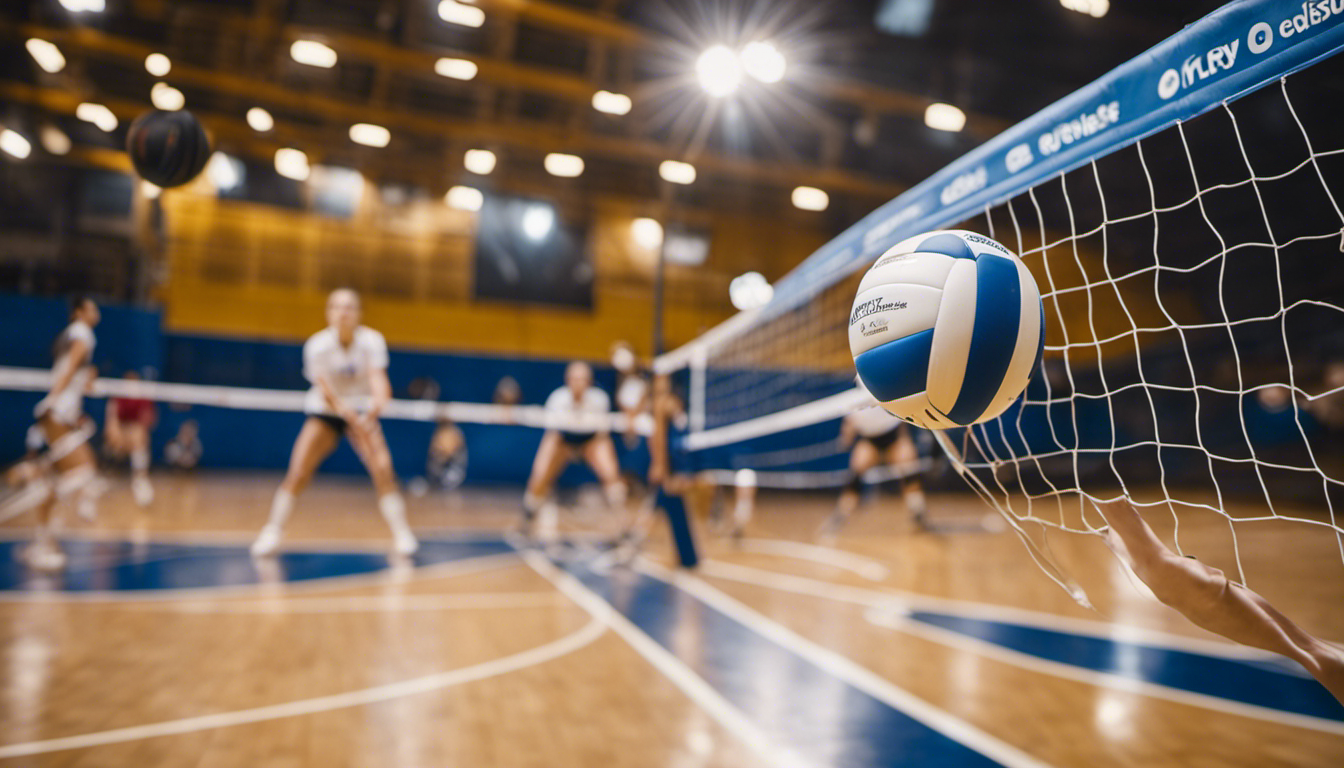 An image capturing the intricate path of a volleyball serve, showcasing the parabolic trajectory formed by the ball in mid-air, illustrating the unyielding influence of projectile motion on the game