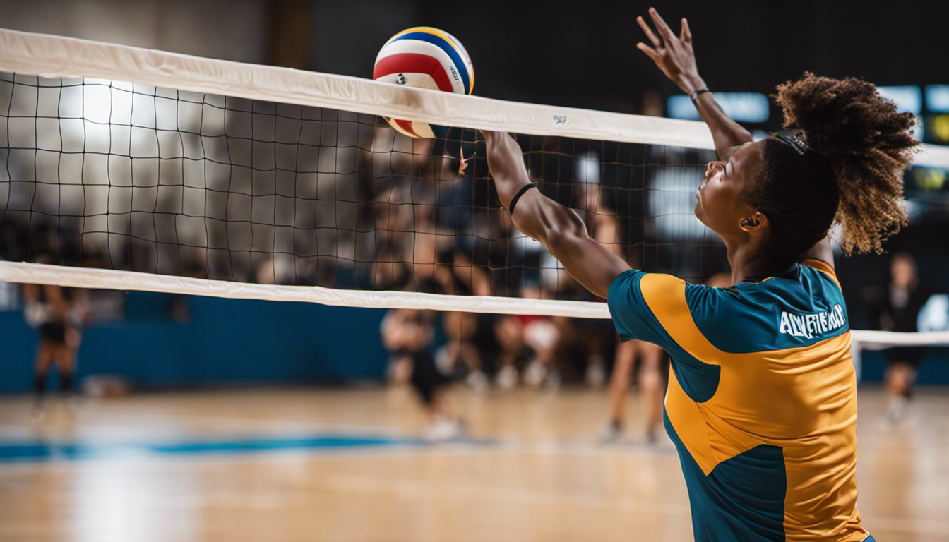 An image showcasing a volleyball mid-serve, capturing the precise moment when the player's hand contacts the ball, depicting the airflow patterns and the ball's rotation, highlighting the intricate aerodynamic forces at play