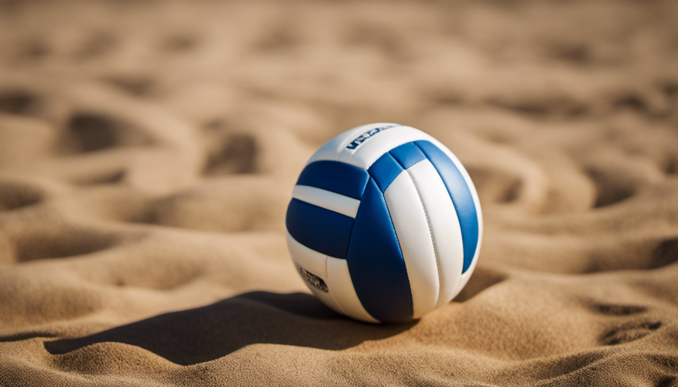 An image capturing a volleyball mid-air, with a close-up focus on the rotating ball